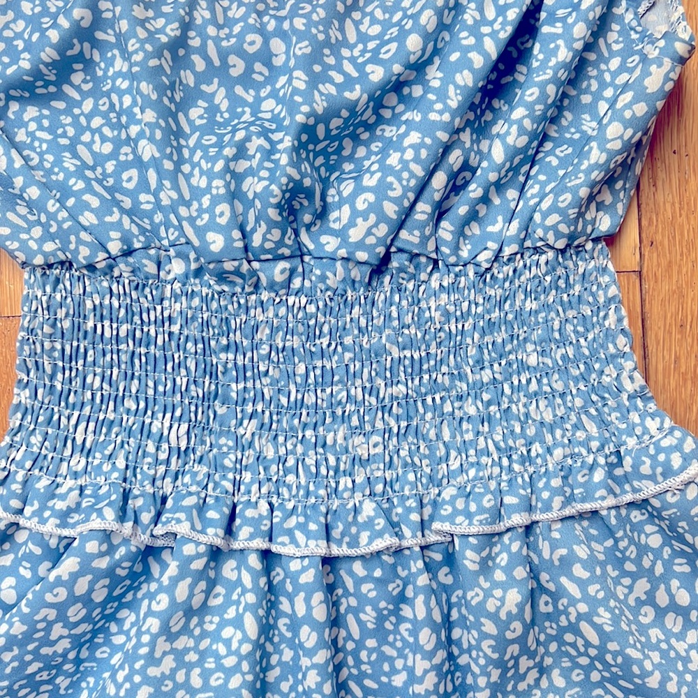 Smocked Printed Sleeveless A Line Dress - Light Blue S (Zaful) - Picture 11 of 11
